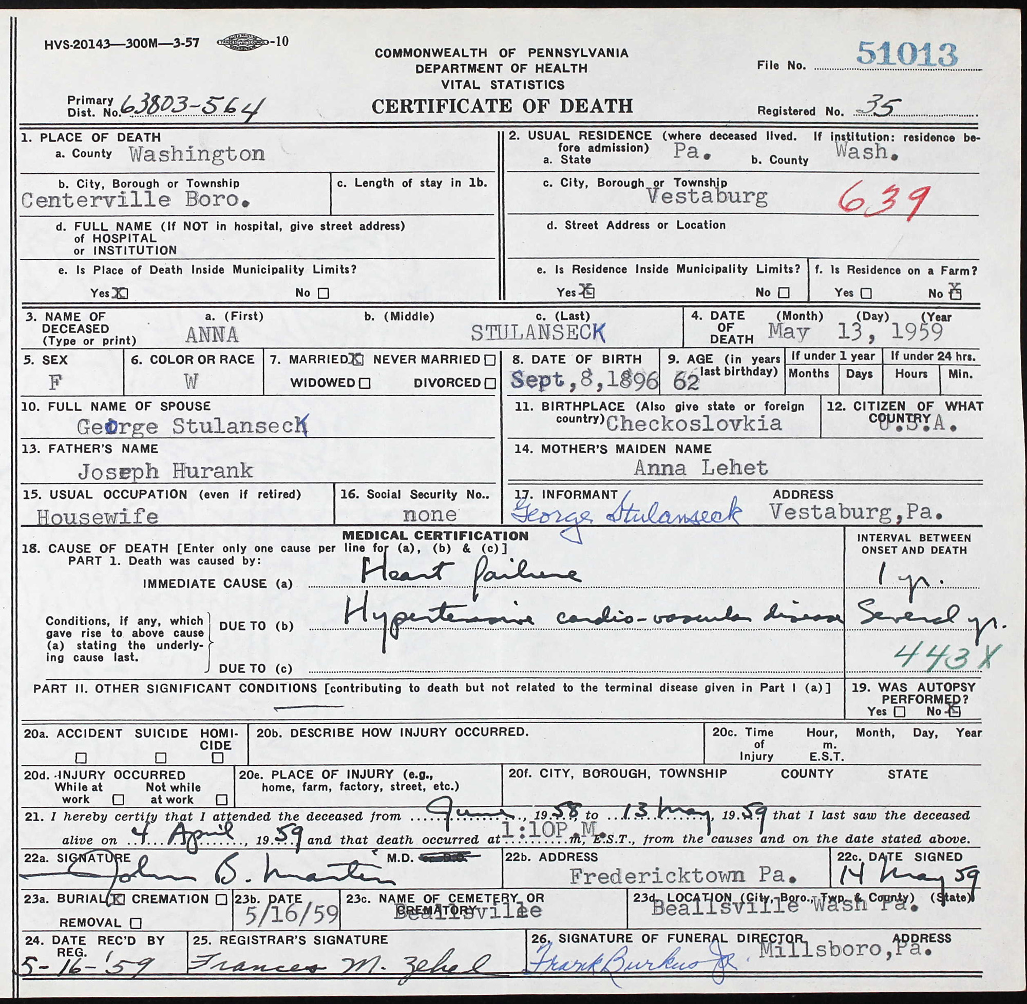 death certificate